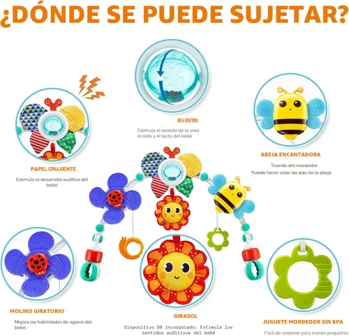 Miniatura 2 de Lynncare Juguetes de moisés ajustable para bebés y niños pequeños, arco de cochecito, juguetes para cuna de bebé con fascinante colgante