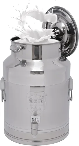 Miniatura 7 de Lata de leche de acero inoxidable de 28L/7.4 galones, jarra de leche resistente, cubo de leche, cubo de vino, botella de cubo de almacenamiento