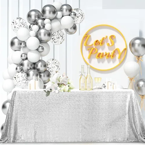 Miniatura 15 de Hahuho Mantel rectangular de lentejuelas de 50x80 pulgadas, color champán, mantel con purpurina para decoración de despedida de soltera, cumpleaños