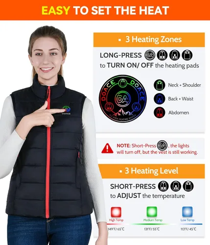 Miniatura 3 de DOACE Chaleco térmico mejorado para hombres y mujeres, chaleco de calefacción eléctrica inteligente, chaqueta térmica ligera (batería no incluida)