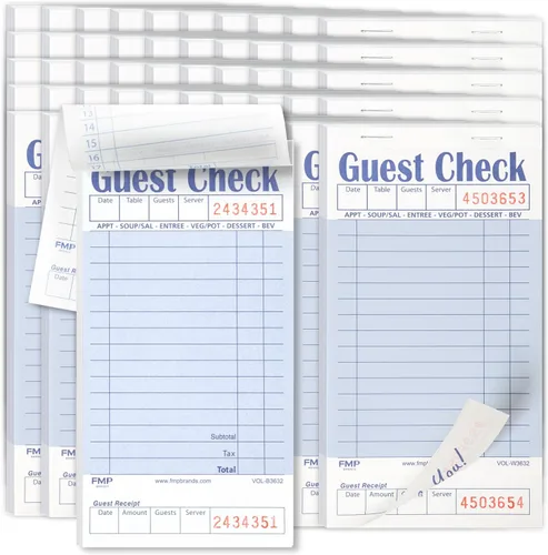 Miniatura 18 de FMP Brands Libros de cheques de invitados para servidores, papel de bloc de notas de servidor, total de 500 hojas (10 blocs), azul con recibo