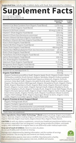 Miniatura 9 de Garden of Life Organics Multivitamina de alimentos enteros orgánicos para hombres de 40 años o más 120 tabletas, multivitamínico vegano para hombres