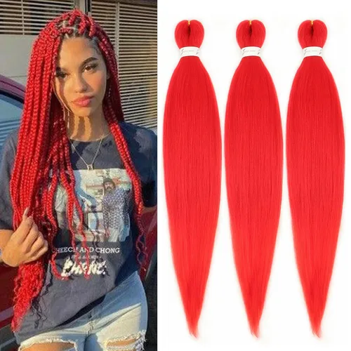 Miniatura 59 de Cabello trenzado marrón preestirado de 30 pulgadas, 3 paquetes de cabello trenzado preestirado de color 30 EZ, textura Yaki, extensiones de cabello