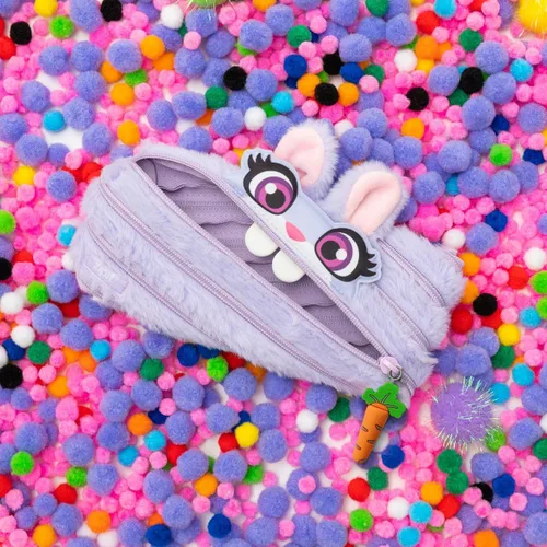 Miniatura 4 de ZIPIT Estuche de conejo para niñas, bonita bolsa con cremallera para niños y adolescentes, bolsa de papelería para la escuela, morado