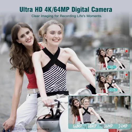 Miniatura 2 de Fansbe Smart Cámara digital, cámara de vlogging 4K con 64 MP, cámaras digitales apuntar y disparar con zoom de 18X, antivibración, dial de modo