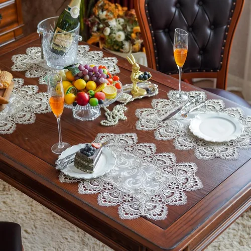 Miniatura 12 de ARTABLE Manteles de encaje redondos con doily, manteles de encaje, doily bordado con flor, tapete para tazas y jarrones para decoración de mesa