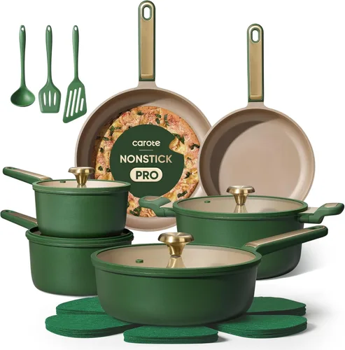 Miniatura 9 de CAROTE Juego de utensilios de cocina de cerámica, juego de ollas y sartenes antiadherentes de 18 piezas, juego de utensilios de cocina no tóxico