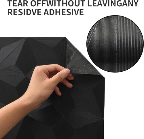 Miniatura 8 de Papel tapiz 3D para despegar y pegar, papel tapiz negro, papel adhesivo de vinilo de 15.7 x 118 pulgadas y papel de pared extraíble, papel tapiz