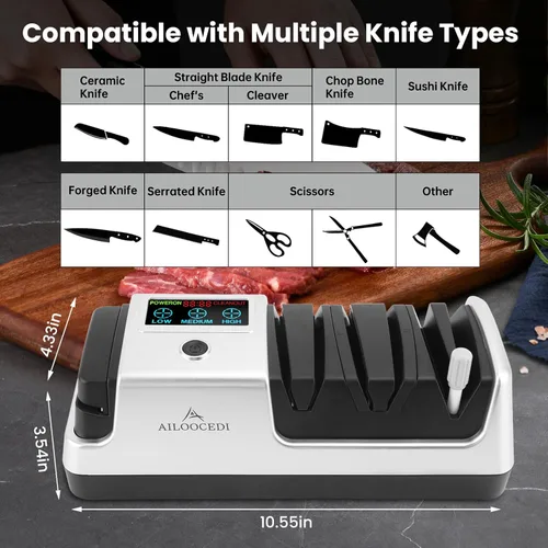 Miniatura 4 de Afilador de cuchillos eléctrico con pantalla LCD, afilador de cuchillos ajustable de velocidad de 3 etapas para todos los cuchillos de cocina