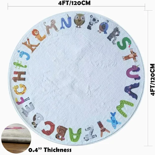 Miniatura 2 de Alfombra redonda de juegos para niños, alfombras ABC para niños, niños pequeños y bebés, alfombra de área de guardería, alfombra de juego suave