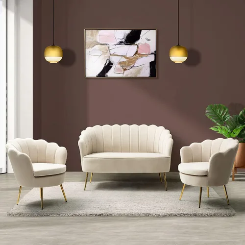 Miniatura 50 de HULALA HOME Silla decorativa moderna de terciopelo con respaldo en forma de concha, bonito sillón para sala de estar, dormitorio con patas doradas