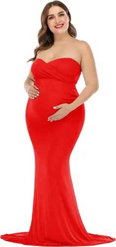 Miniatura 2 de ZIUMUDY Vestido ajustado elegante de maternidad sin tirantes tubo maxi fotografía baby shower vestido
