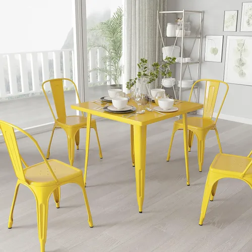 Miniatura 9 de Merrick Lane Nash - Mesa de comedor para interiores y exteriores, acabado con recubrimiento en polvo negro, parte superior cuadrada de 31.5