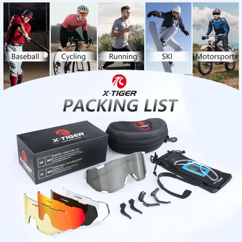 Miniatura 6 de X-TIGER Gafas de ciclismo polarizadas para hombres y mujeres, 5 lentes intercambiables UV400, gafas de sol deportivas, béisbol, correr, pescar Lente