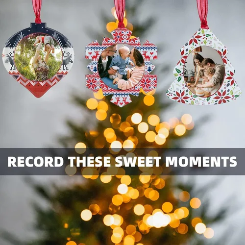 Miniatura 8 de GUOER Juego de 3 piezas de adornos de marcos de fotos de copo de nieve para árbol de Navidad, regalo conmemorativo navideño, decoración del hogar