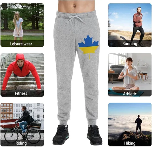Miniatura 5 de Ukraine Flag Canada Maple Leaf Men's Casual Yoga Sweatpants Workout Athletic Elastic Waist Pants Outdoor Jogger Pants Black