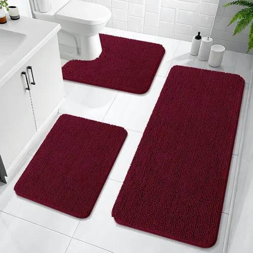 Miniatura 82 de OLANLY Juego de Alfombras de Baño de 3 Piezas, Tapetes de Baño de Chenilla Suave y Absorbente y Alfombra de Contorno en Forma de U para Inodoro