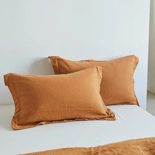 Miniatura 11 de Simple&Opulence Juego de 2 fundas de almohada de lino 100% lino francés lavado, tamaño Queen - Fundas de almohada de color sólido bordado, suave