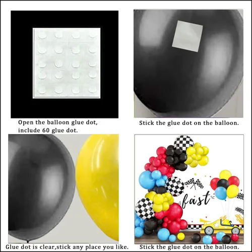 Miniatura 7 de Kit de guirnalda de arco de globos de auto de carreras, globo de aluminio a cuadros rojo, amarillo, azul, negro, decoración de fiesta de cumpleaños