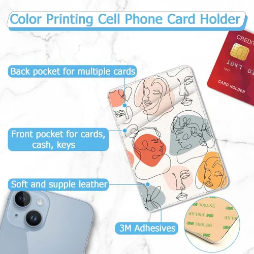 Miniatura 2 de Cartera de cuero para teléfono adhesiva, soporte para tarjetas para estuche de teléfono, billetera con adhesivo para tarjetas de crédito, adecuada