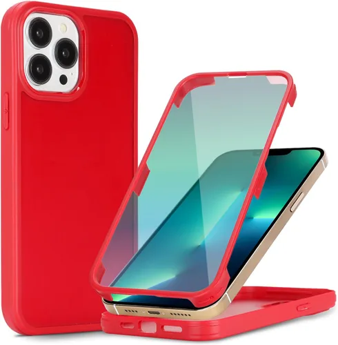 Miniatura 16 de Funda para iPhone 13 mini con protector de pantalla integrado y protección de cuerpo completo, para Apple iPhone 13 Mini, fundas para hombres, Rojo