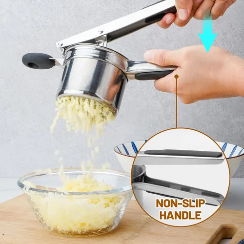 Miniatura 6 de Ricer de patatas de 15 onzas, acero inoxidable resistente, 3 discos intercambiables, triturador de papas con mango de silicona, prensa de papas