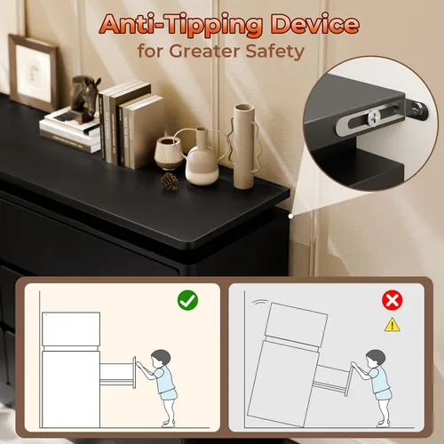 Miniatura 8 de Cómoda Negra Mejorada de 6 Cajones para Dormitorio, Cajonera de 120 cm de Largo con Estación de Carga y Luces LED, Cómoda de Almacenamiento