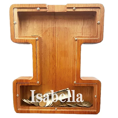 Miniatura 26 de Alcancia personalizada grande de madera con letras, alcancía para monedas, alcancía personalizada con nombre, puede ser utilizada como regalo de J