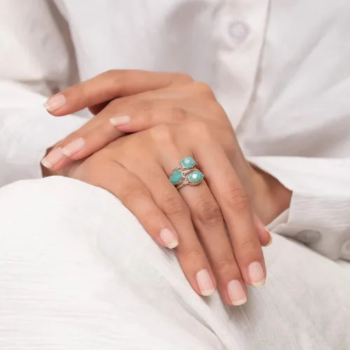 Miniatura 4 de Amazonite - Anillo de plata de ley 925 maciza hecho a mano con 3 piedras