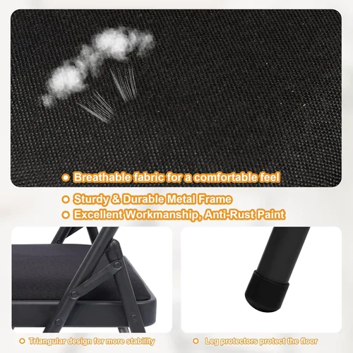 Miniatura 5 de Juego de 4 sillas plegables de tela con cojín acolchado y respaldo, asiento plegable para interiores y exteriores con marco de acero para el hogar