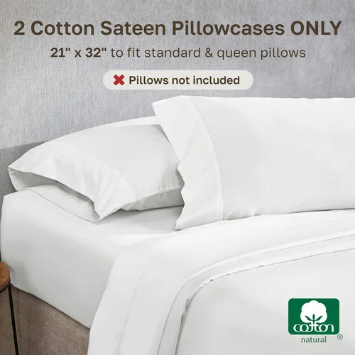 Miniatura 3 de California Design Den Juego de 2 fundas de almohada tamaño Queen estándar, 400 hilos, 100% satén de algodón, juego de 2 fundas de almohada, suaves