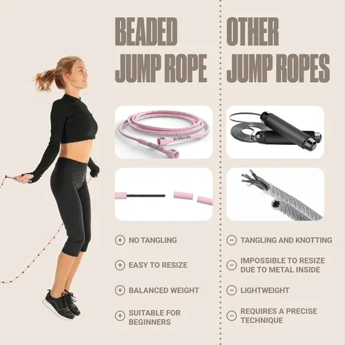 Miniatura 5 de Sportbit Elite Cuerda de Saltar con Perlas - Cuerda de Velocidad Ajustable para Fitness, CrossFit, Boxeo - Sin Enredos, Ligera Rosa
