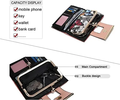 Miniatura 4 de Cartera de cuero para mujer de gran capacidad, cartera larga de gran capacidad, con ranuras para 10 tarjetas y clips, y billetera cero con hebilla