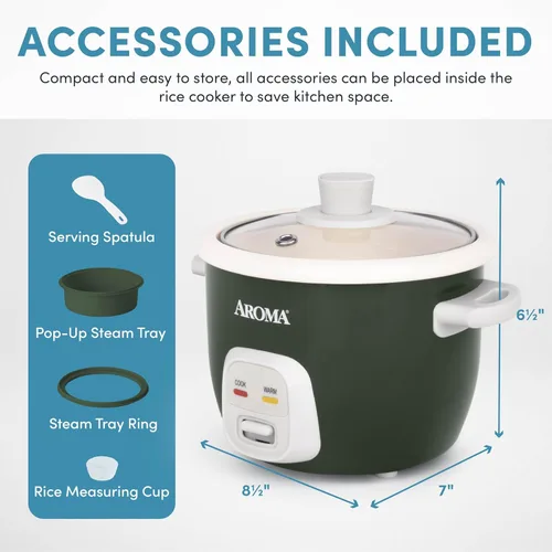 Miniatura 4 de AROMA® CoreCoat - Olla arrocera con cesta desplegable para cocinar alimentos (4 tazas cocidas, 2 tazas sin cocinar)