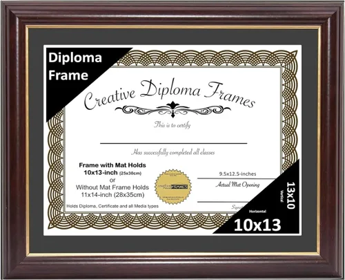 Miniatura 49 de Creative Picture Frames Marco para Diploma de Caoba con Borde Dorado de 12x16 pulgadas con Vidrio y Paspartú Negro y Colgadores de Pared Instalados