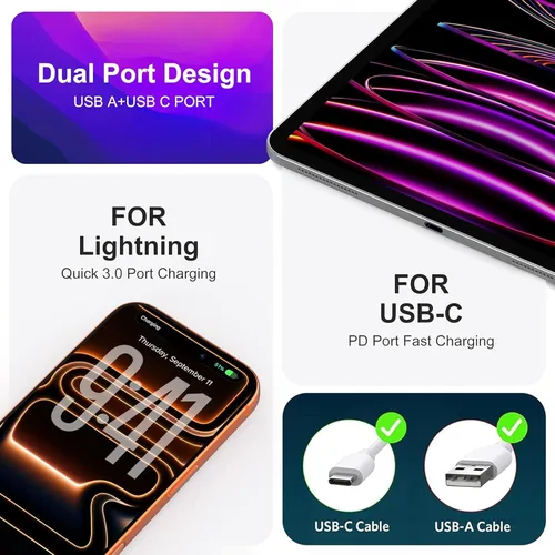 Miniatura 4 de Paquete de 3 cargadores tipo C, enchufe de pared USB C de doble puerto de 20 W PD y QC3.0 USB A bloque de carga rápida para Samsung Galaxy S24