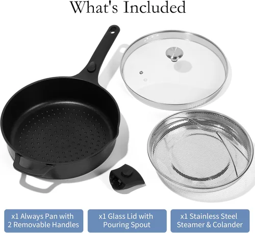 Miniatura 3 de ESLITE LIFE Sartén antiadherente Always con tapa, sartén de 11 pulgadas (4.5 Qt) para freír en profundidad y saltear, segura para horno, inducción
