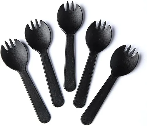 Miniatura 2 de 100 piezas desechables de plástico Spork de peso medio cubiertos negros tenedores perfectos para la escuela, almuerzo, picnic, restaurantes, fiestas