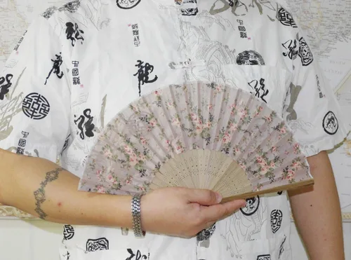 Miniatura 4 de Gasa transparente de los ventiladores de la mano del ventilador de la mano plegable con la tela hermosa para el regalo de la boda
