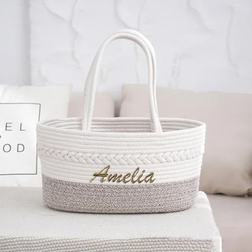Miniatura 3 de Cesta personalizada con nombre de bebé, cesta de regalo para baby shower, organizador de pañales para bebé, organizador de pañales de cuerda
