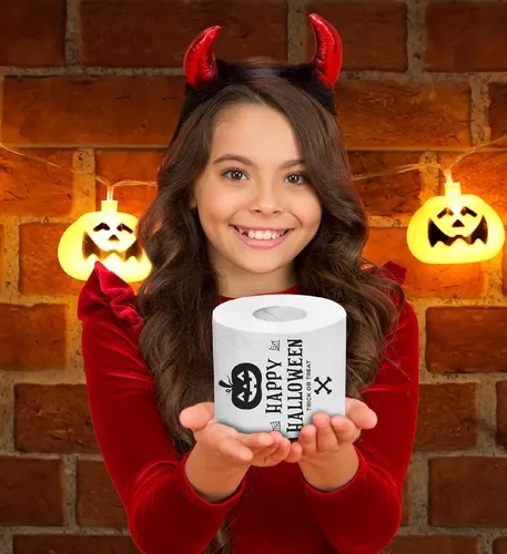 Miniatura 7 de Printed TP Papel higiénico estampado de calabaza risueña de Halloween, rollo de papel higiénico aterrador para sorpresa, broma, regalo divertido