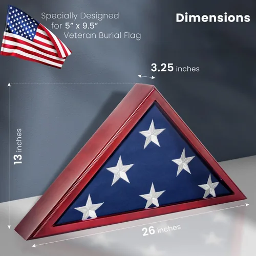 Miniatura 3 de Vitrina frontal de cristal para bandera de entierro, caja de bandera montada en la pared de 9.5 x 5 pies para bandera de veteranos estadounidenses