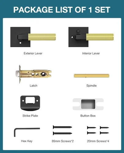 Miniatura 7 de Manija de puerta negra y dorada, cerraduras de puerta negras y doradas para dormitorio o baño, manijas de puerta resistentes para interiores