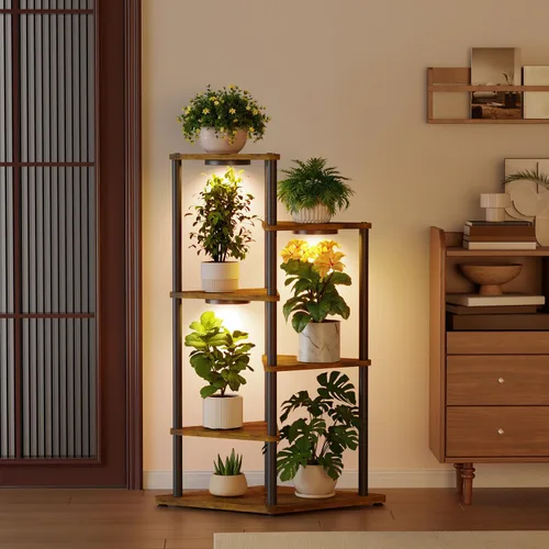 Miniatura 12 de iDavosic.ly Soporte alto para plantas con luces de cultivo para macetas grandes y resistentes, estante de flores de esquina interior de 4 niveles