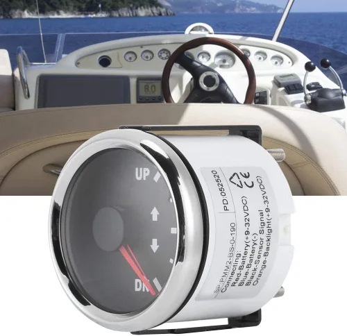 Miniatura 2 de Indicador de inclinación de ajuste de barco de 2.047 in 0 190ohm con retroiluminación roja para motores marinos y grupos electrógenos Dial Marco