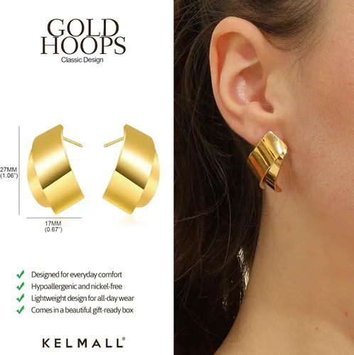 Miniatura 40 de KELMALL Aretes tipo argolla de oro de 14 quilates para mujer, hipoalergénicos, gruesos, redondos, no se deslustra, para orejas sensibles