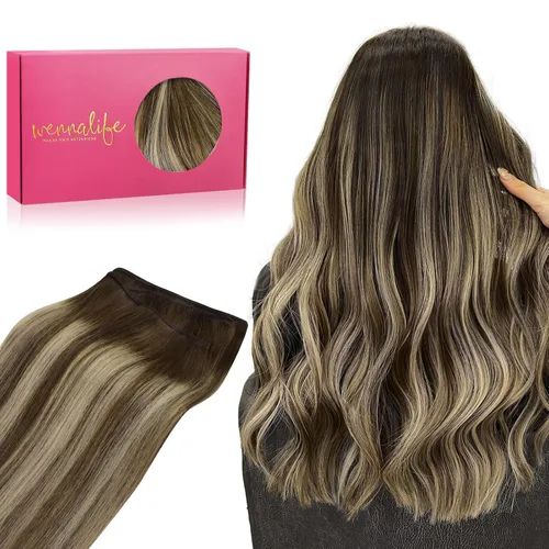Miniatura 64 de WENNALIFE Extensiones de cabello humano real, 20 pulgadas, 3.53 onzas, color marrón chocolate, trama, cabello Remy atado a mano, extensiones