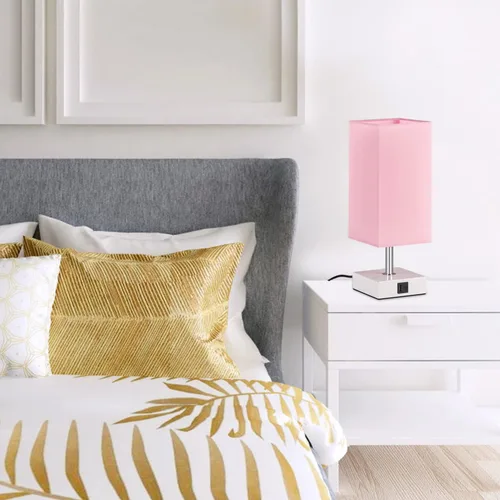 Miniatura 6 de Lámpara de mesa Ambimall con control táctil y 2 puertos de carga USB, lámpara de mesa de 3 modos para mesita de noche, lámpara de noche para A: rosa