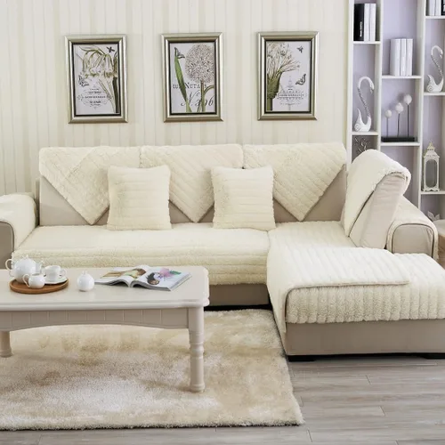 Miniatura 7 de Funda de sofá de felpa suave para muebles, funda protectora antideslizante para sofá modular para invierno, funda de sofá gruesa para niños, perros
