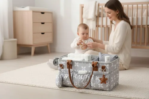 Miniatura 7 de Moteph Organizador de pañales con cambiador, organizador grande de pañales para bebé con tapa, cesta organizadora portátil para guardería